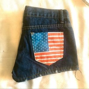 Distressed Jean Shorts with American Flag Pocket